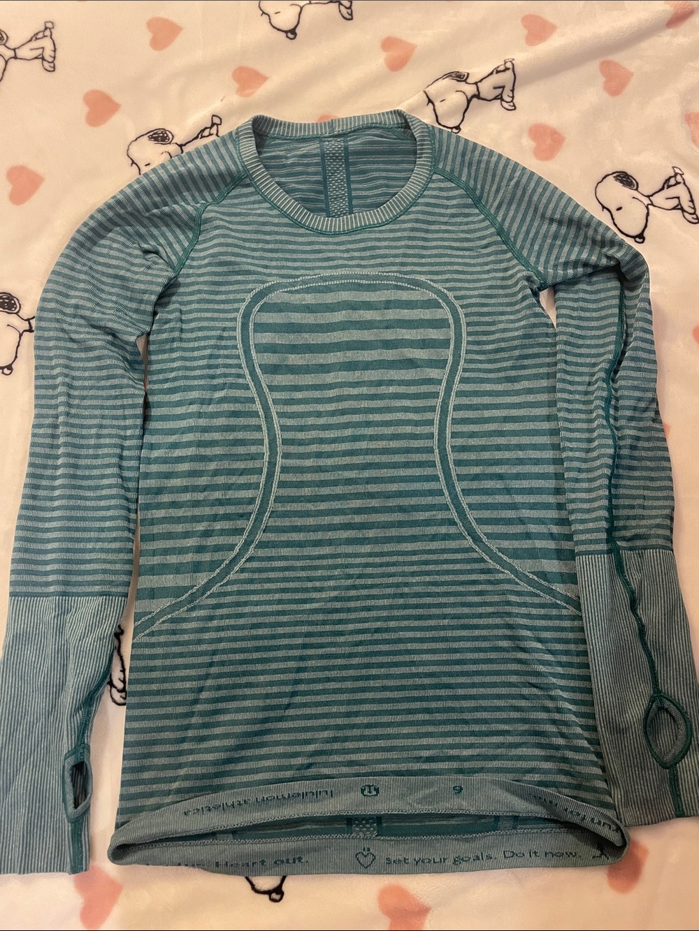 Blue and green striped lululemon size 6 swiftly tech long sleeve women’s shirt
